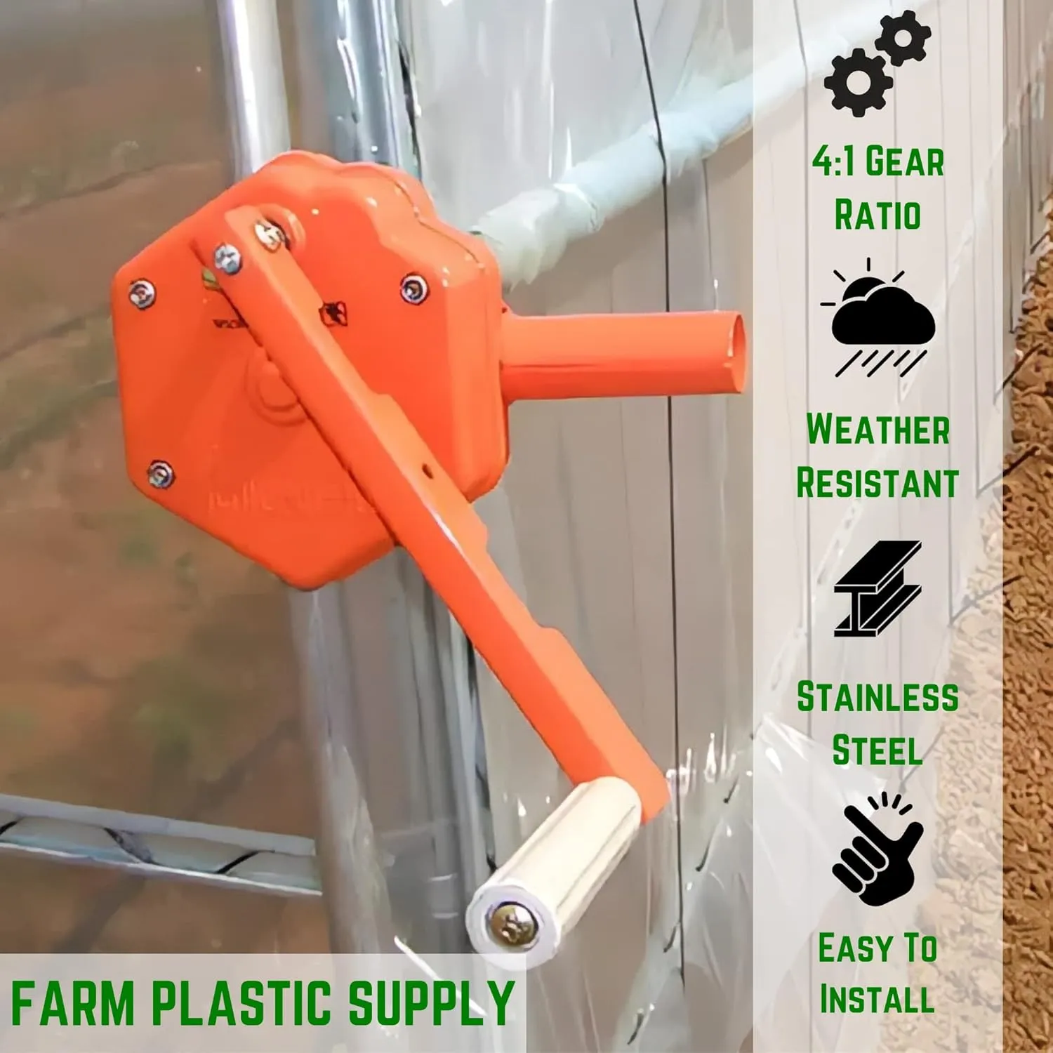 Farm Plastic Supply - Manual Winch Greenhouse Hand Crank - (1 Pack) - Metal Hand Crank for Greenhouse Vent, Hand Crank Winch Gear Roll Up Greenhouse Opener