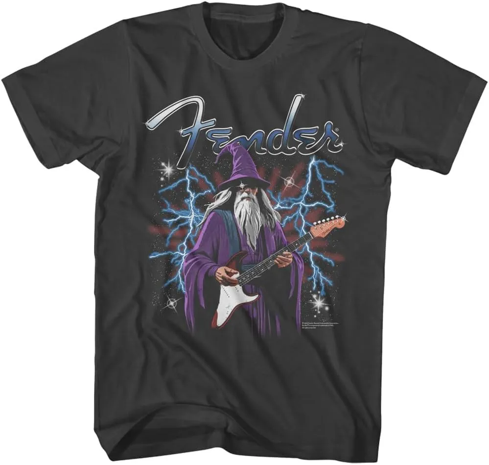Fender Wizard Playing Stratocaster Guitar Adult Black Short Sleeve T Shirt Vintage Style Graphic Tees