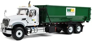 First Gear 1/34 Mack Granite Waste Management Truck with Green Roll Off Container 10-4050
