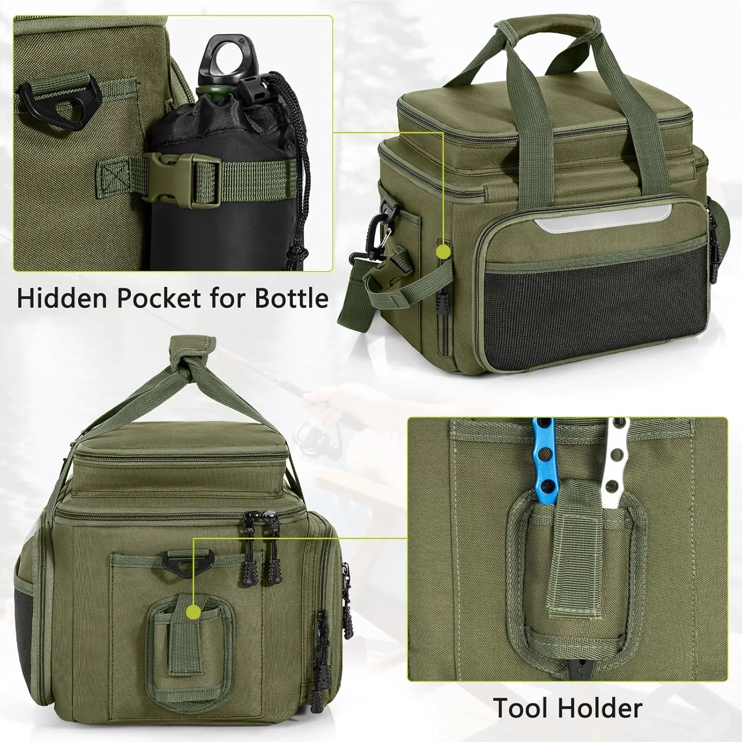 Fishing Tackle Bag,Waterproof Fishing Gear Bag for Saltwater & Freshwater Fishing,Soft Tackle Box Bag with Padded Shoulder Strap & Handle & Non-Slip Base (Tray Not Included)