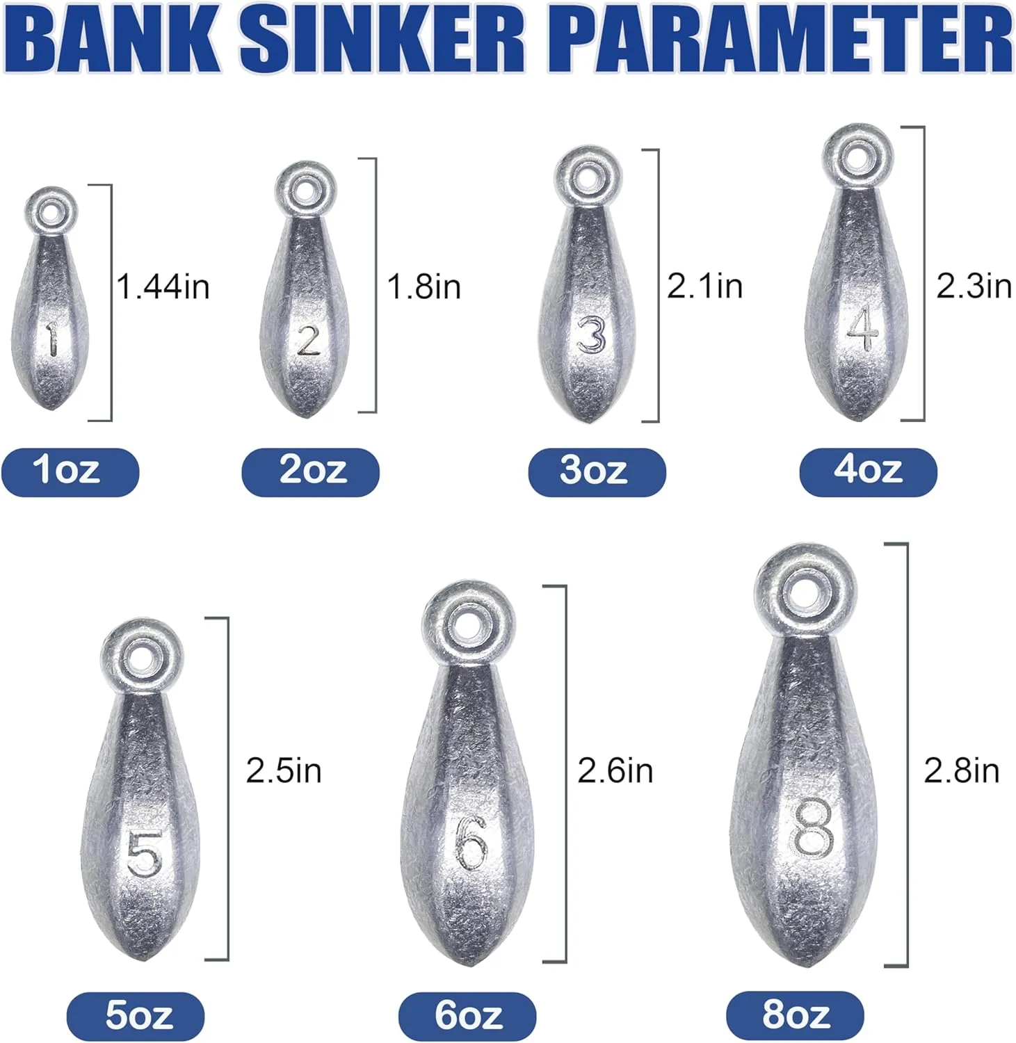 Fishing Weights Sinkers Bank Sinkers Bullet Weights for Surf Fishing Pier Bank Fishing Saltwater Fishing Gear 1oz to 8oz