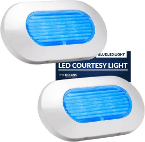 Five Oceans 2-Pack Oblong LED Courtesy Light, Marine Lights for Boat Interior, Deck, Cockpit, Blue LED, IP67 Waterproof, 12V, for Pontoon, Fishing Boat, Yacht, RVs - FO4138-M2
