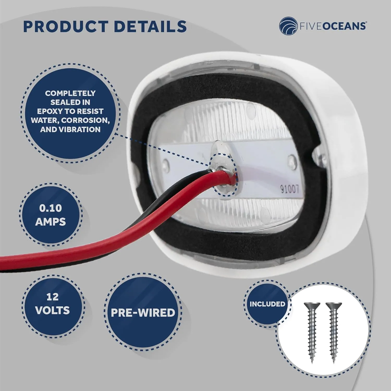 Five Oceans Oblong LED Courtesy Light, 4 Pack Accent Lights for Marine Interior, Deck, Cockpit, Cool White, IP 67 Waterproof, 12V, Pontoon, Fishing Boat, Yacht, RVs - FO3672-M4