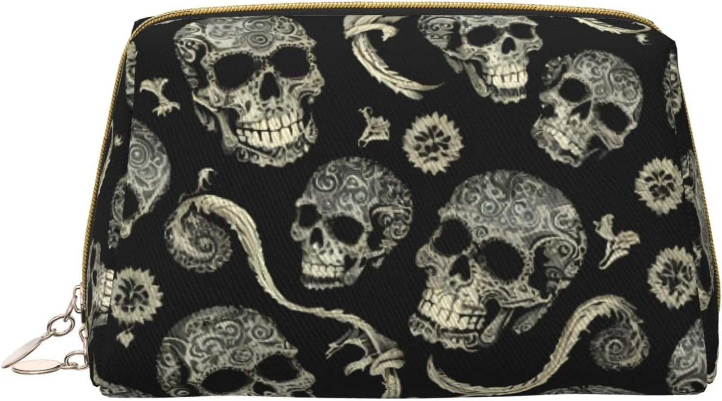 Flowers Skull Ornamental Toiletry Pouch, Travel-Friendly Makeup Organizer For Makeup Brushes, Lipsticks