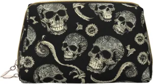 Flowers Skull Ornamental Toiletry Pouch, Travel-Friendly Makeup Organizer For Makeup Brushes, Lipsticks
