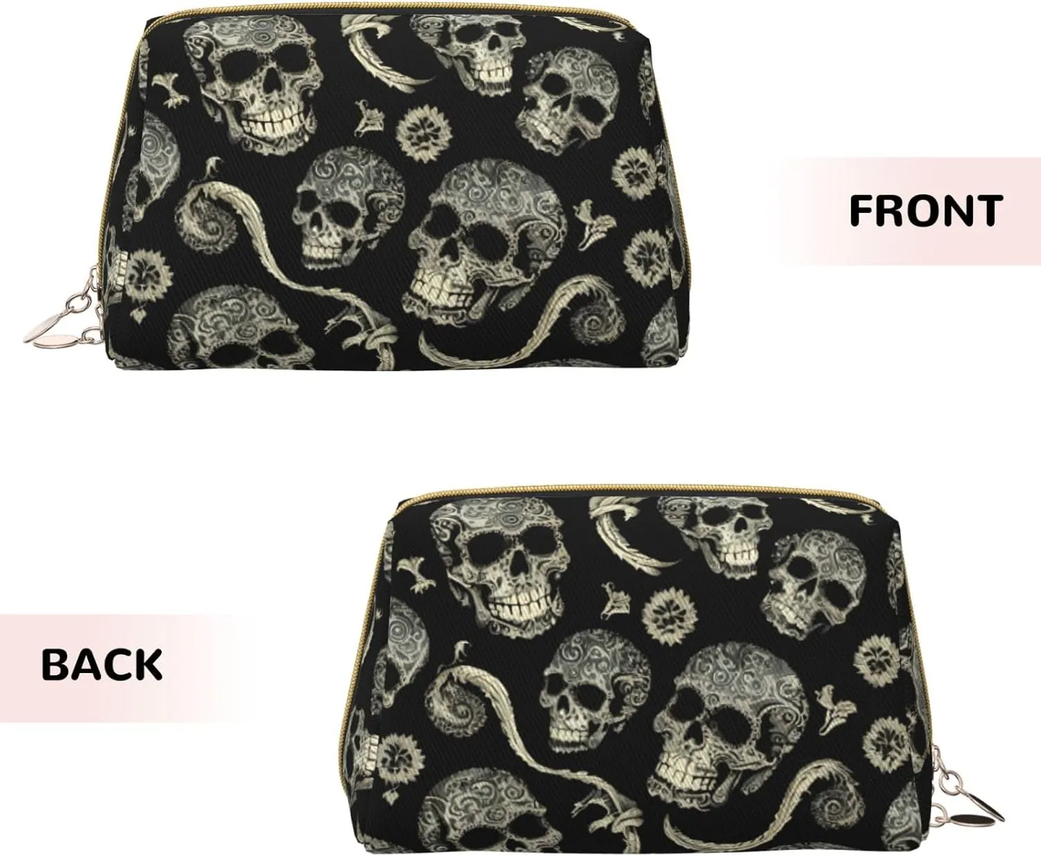 Flowers Skull Ornamental Toiletry Pouch, Travel-Friendly Makeup Organizer For Makeup Brushes, Lipsticks