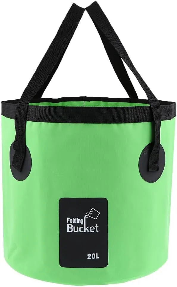 Folding Bucket Collapsible Water Carrier Bag Pot Camping Caravan Fishing Outdoor - Green, 20L