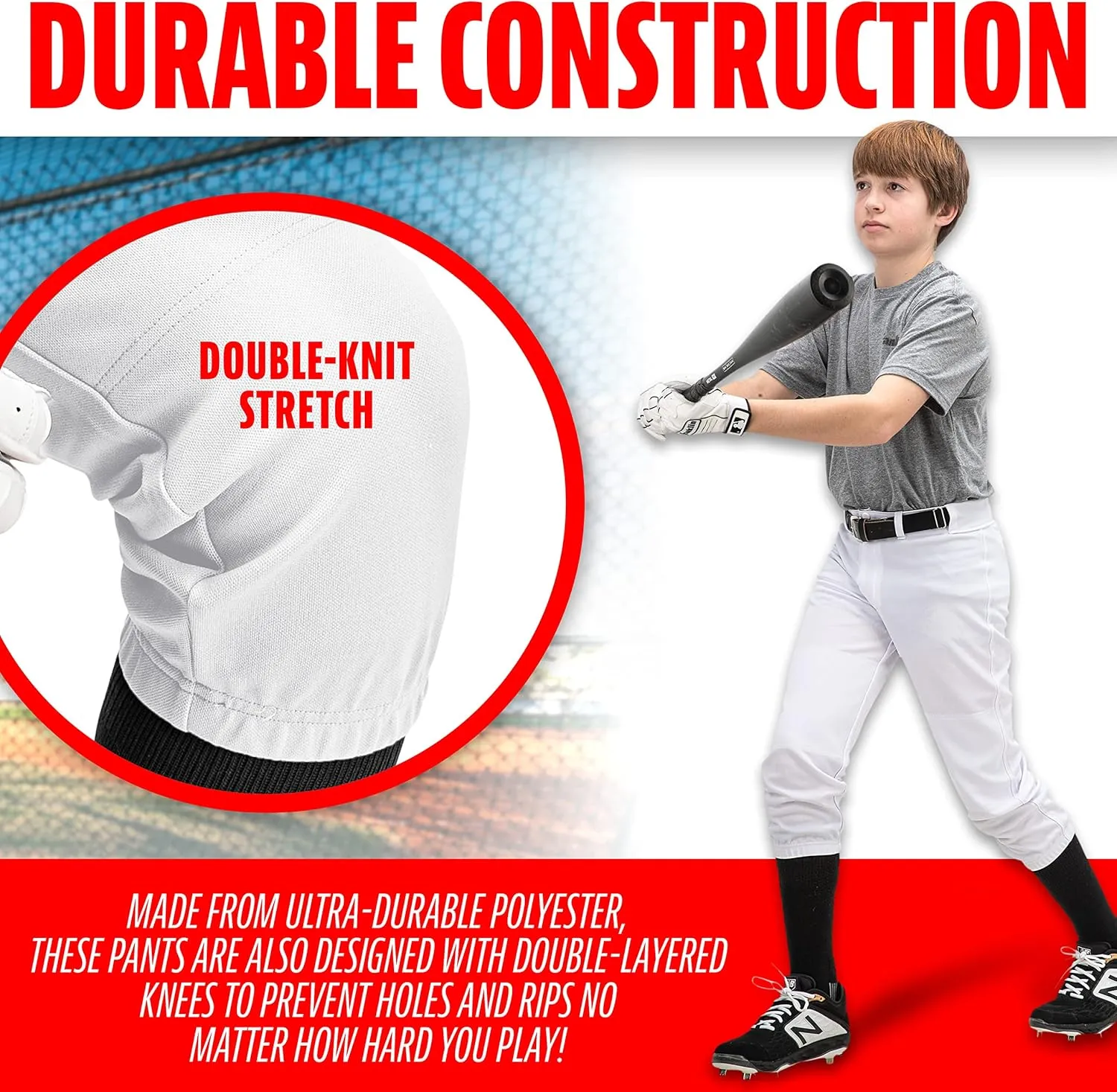 Franklin Sports Youth Baseball   Softball Pants - Knee High   Relaxed Fit Kids Baseball Pants - White, Black   Grey Pants