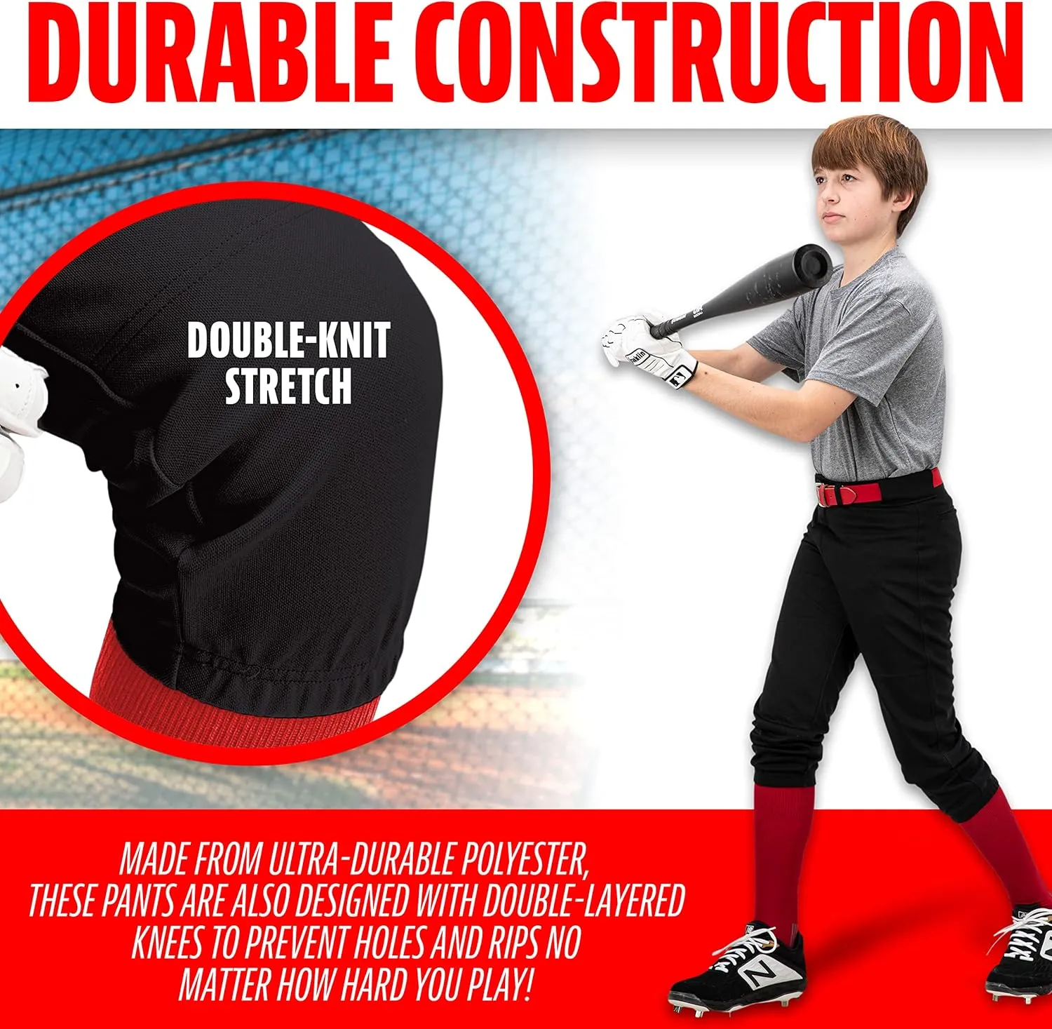 Franklin Sports Youth Baseball   Softball Pants - Knee High   Relaxed Fit Kids Baseball Pants - White, Black   Grey Pants
