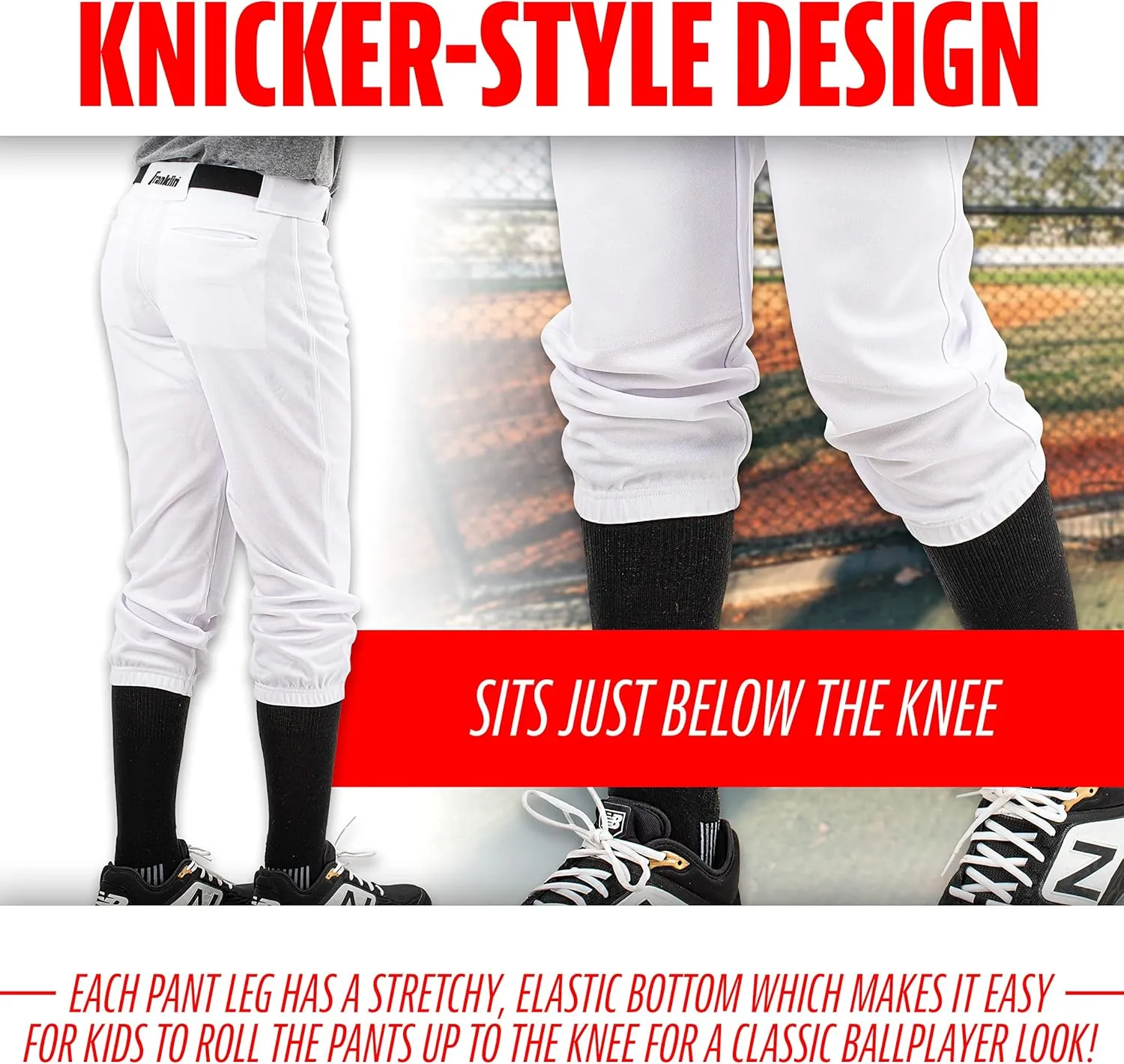Franklin Sports Youth Baseball   Softball Pants - Knee High   Relaxed Fit Kids Baseball Pants - White, Black   Grey Pants