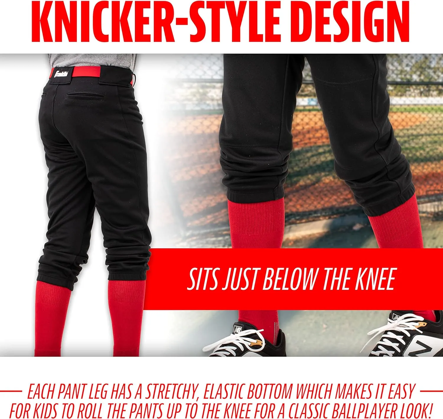Franklin Sports Youth Baseball   Softball Pants - Knee High   Relaxed Fit Kids Baseball Pants - White, Black   Grey Pants
