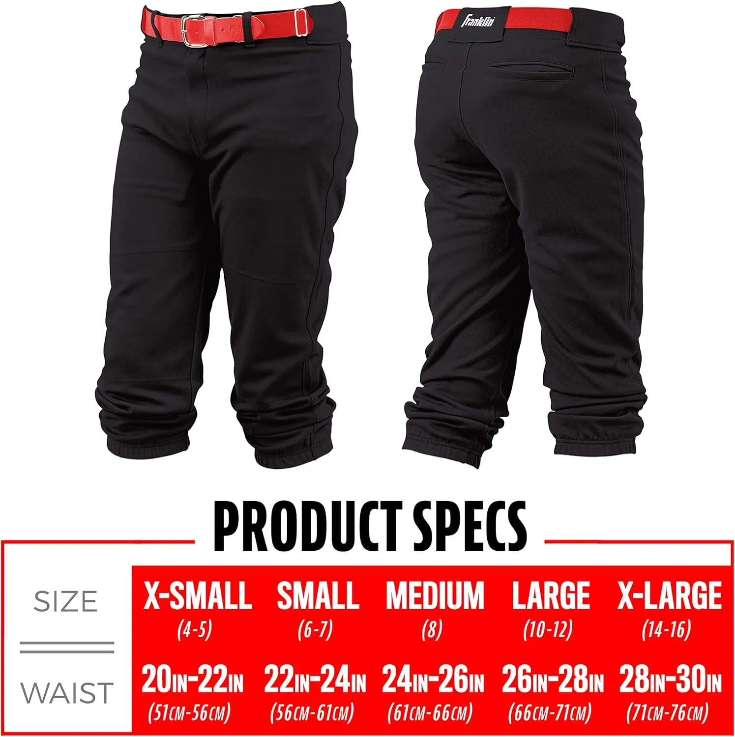 Franklin Sports Youth Baseball   Softball Pants - Knee High   Relaxed Fit Kids Baseball Pants - White, Black   Grey Pants