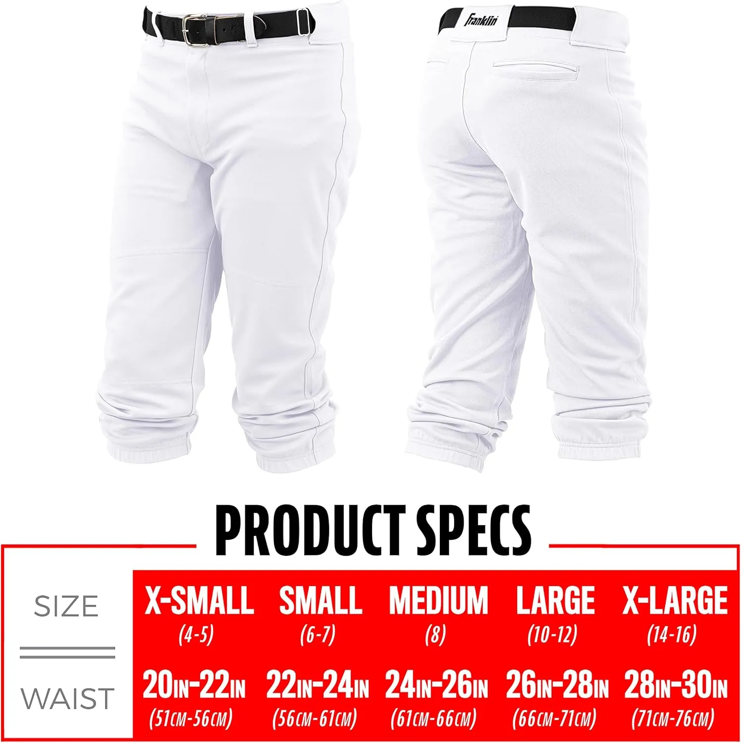 Franklin Sports Youth Baseball   Softball Pants - Knee High   Relaxed Fit Kids Baseball Pants - White, Black   Grey Pants