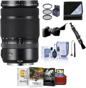 Fujifilm GF 45-100mm F4 R LM WR Lens, Bundle with ProOptic 82mm Filter Kit, Flex Lens Shade, Lens Wrap, LensPen Cleaner, Lens Cap Tether, Cleaning Kit, Mac Software Kit