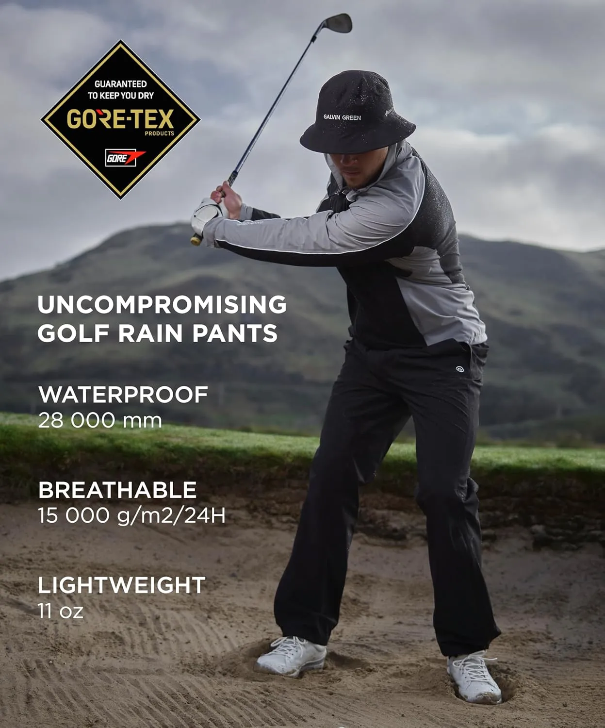 Galvin Green Men’s Gore-TEX Paclite Golf Rain Pants, 100% Waterproof Pants, Golf Rain Gear for Men Waterproof, Sizes M-XXL