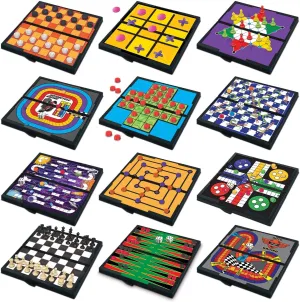 Gamie Magnetic Board Travel Games Set - Includes 12 Retro Fun Games - 5" Compact Design - Individually Boxed - Teaches Strategy & Focus, Great for Road Trip/Travel/Camping - Best Gift for Kids Ages 6 