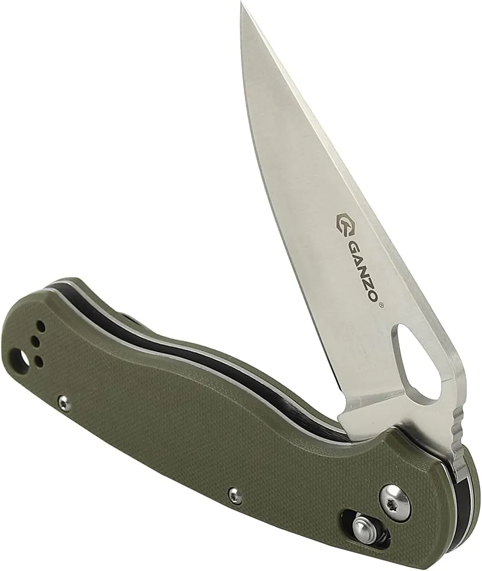 Ganzo G729-GR Folding Pocket Knife, 440C Stainless Steel Blade, Ergonomic G10 Non-Slip Handle with Clip, Hunting, Fishing, Camping, Folder, Axis Lock, Outdoor EDC Knife (Green)