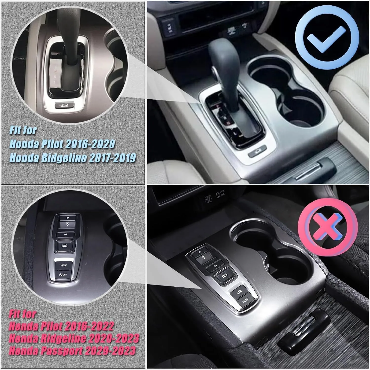 Gear Shift Panel Cover Trim for Hond@ Pilot 2016-2020/ Hond@ Ridgeline 2017-2019, ABS Automotive Center Consoles Cup Holder Cover Protector Accessories (Glossy Black)