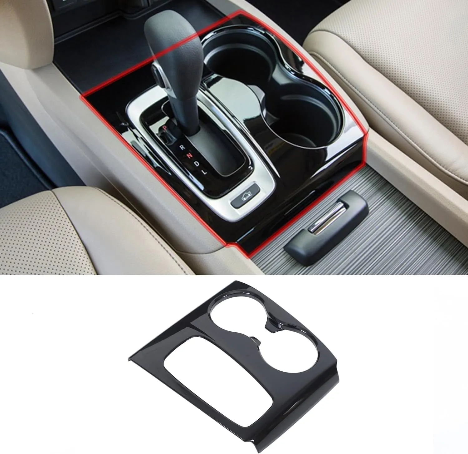 Gear Shift Panel Cover Trim for Hond@ Pilot 2016-2020/ Hond@ Ridgeline 2017-2019, ABS Automotive Center Consoles Cup Holder Cover Protector Accessories (Glossy Black)