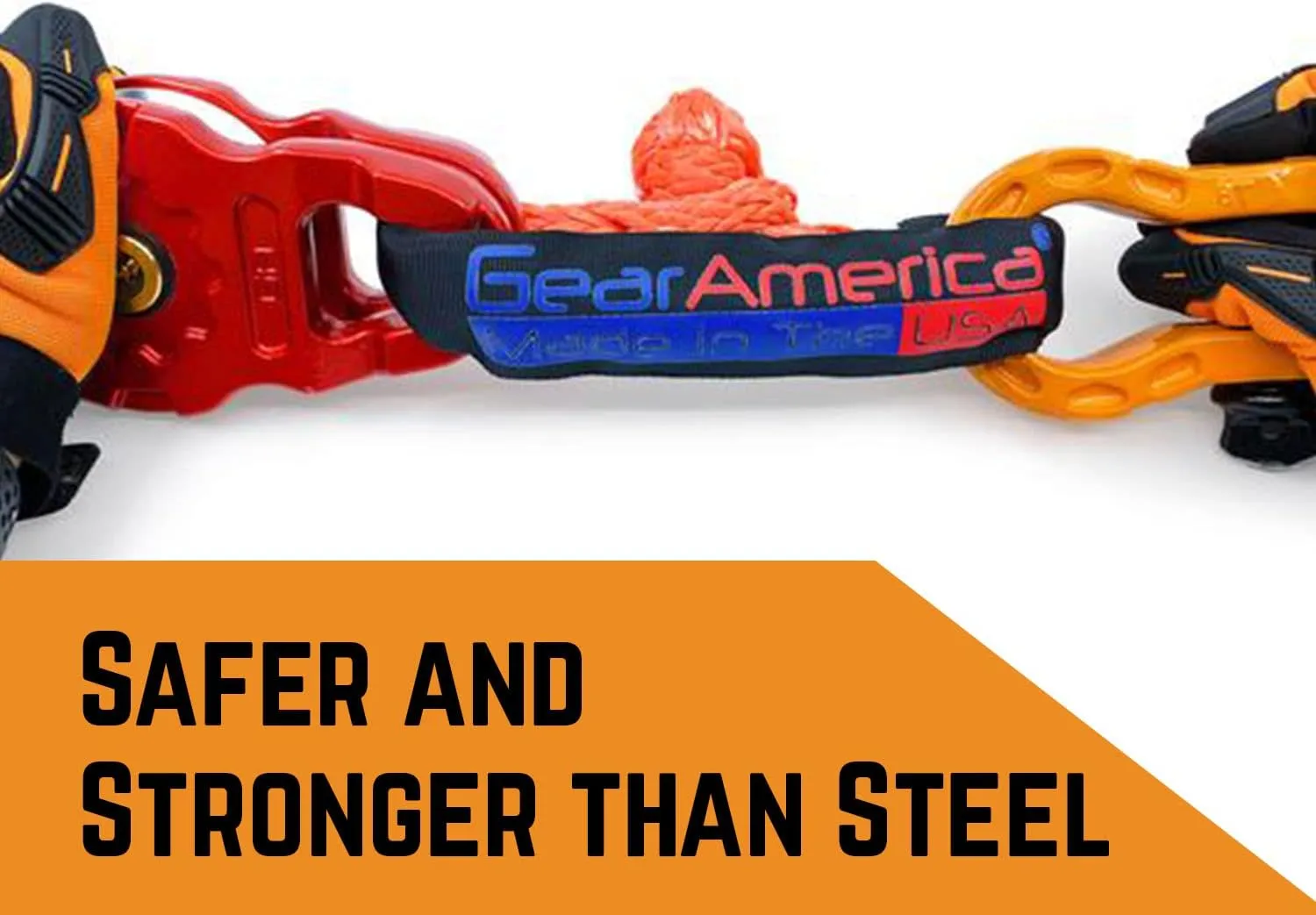 GearAmerica Synthetic Soft Shackles 1/2” Orange (2 Pack) - Made in The USA 45,000 lbs (22.5 US Tons) Strength - Off Road Recovery, Towing & More - Stronger Than Steel D Rings - Bag Included