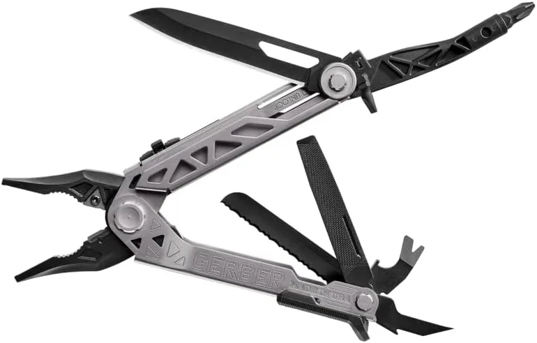 Gerber Gear Center-Drive Multitool - Includes 3.25” Outboard Knife, Pliers, Pry Bar, Bottle Opener & Awl - Comes with Bit Set & Sheath - Made in USA - Silver & Black
