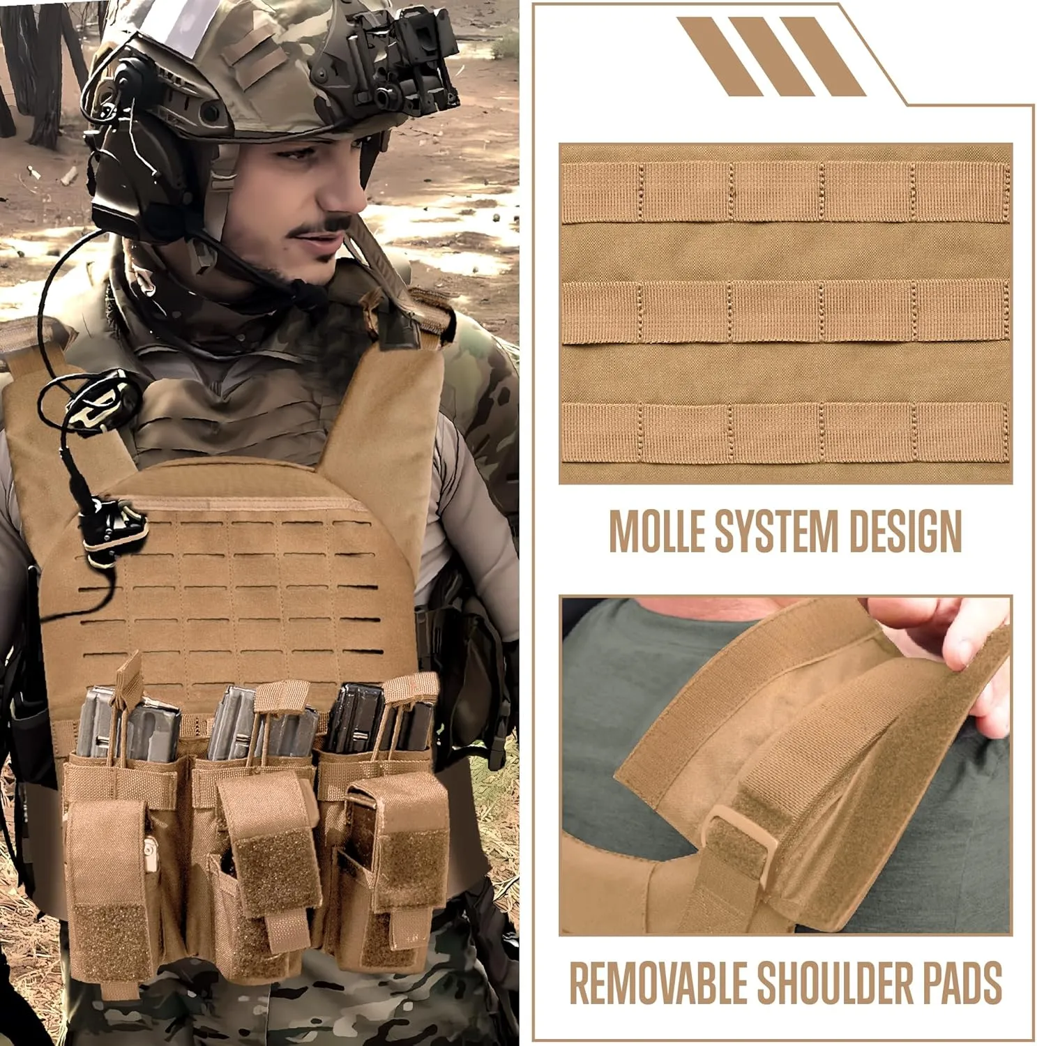 GFIRE Tactical Vest - Airsoft Lightweight Modular 3D Breathable Quick Release Vest, Adjustable Tactical Gear for Training