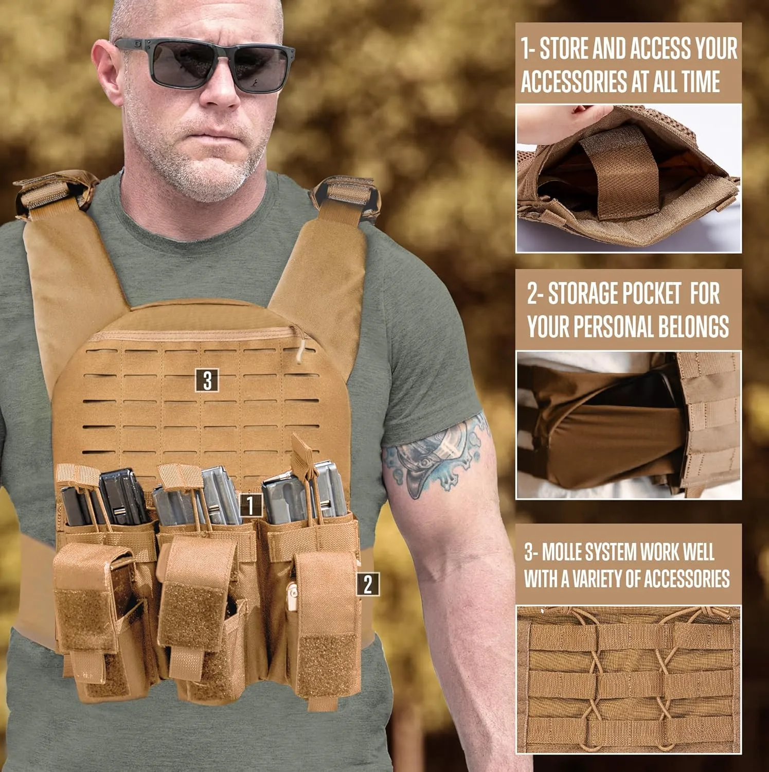 GFIRE Tactical Vest - Airsoft Lightweight Modular 3D Breathable Quick Release Vest, Adjustable Tactical Gear for Training