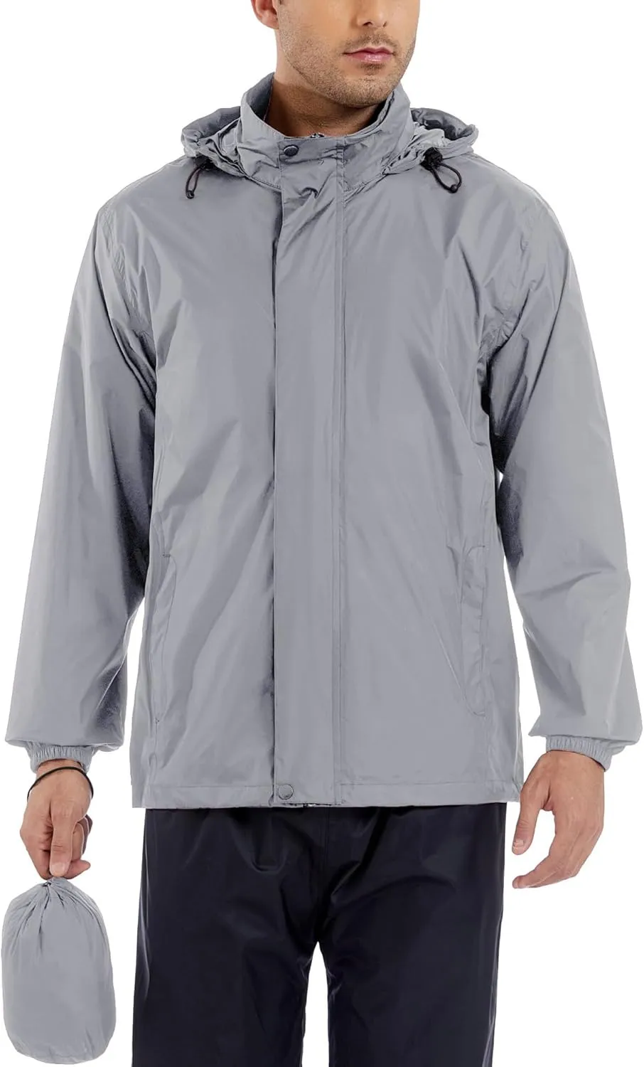 GIISAM Men’s Rain Jacket with Hood Lightweight Rain Coats Waterproof Raincoat Packable Windbreaker for Hiking Cycling
