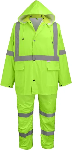 Global Glove FrogWear GLO-8000 Unisex High-Visibility Rain Suit, Lightweight Three-Piece Rain Gear with Waterproof Jacket