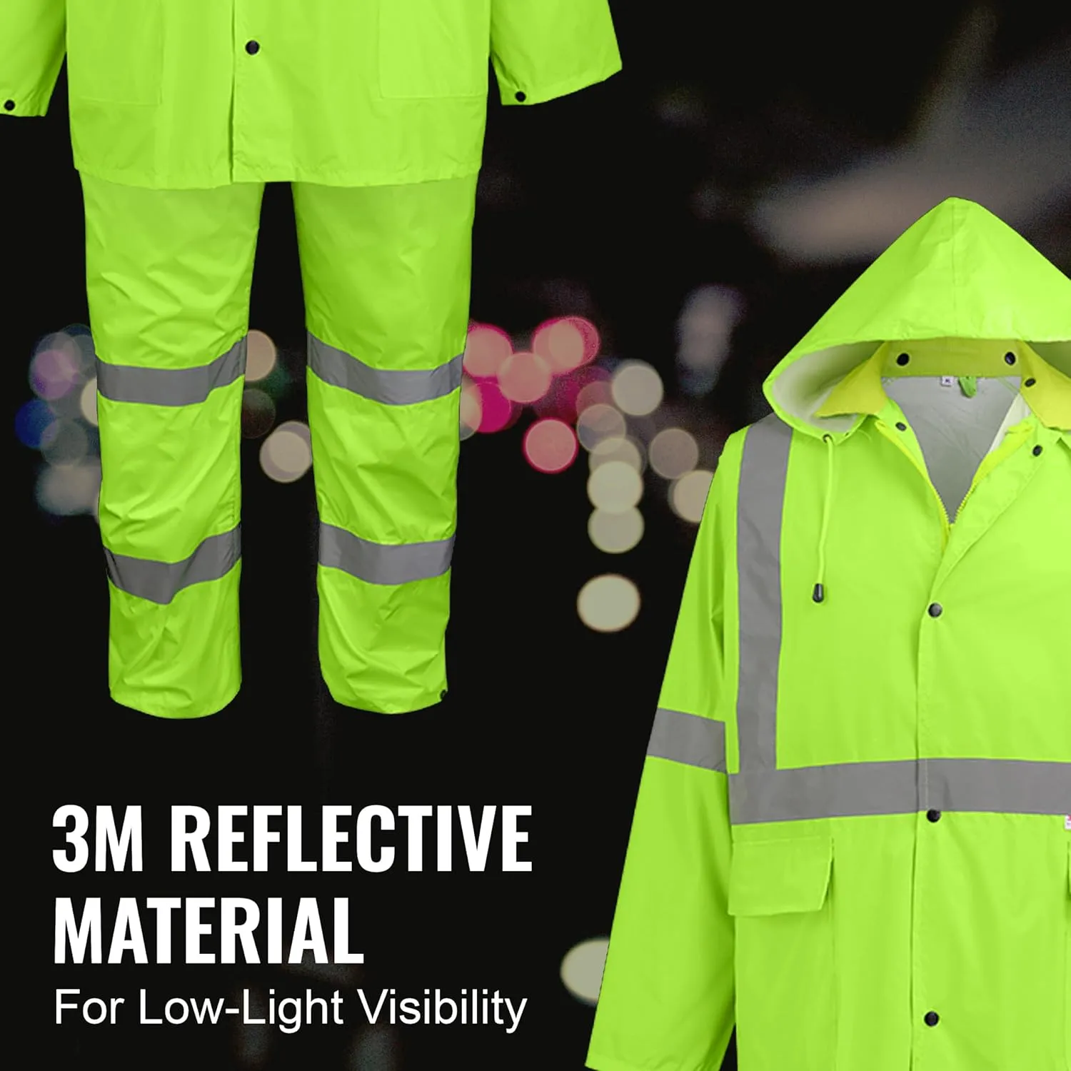Global Glove FrogWear GLO-8000 Unisex High-Visibility Rain Suit, Lightweight Three-Piece Rain Gear with Waterproof Jacket