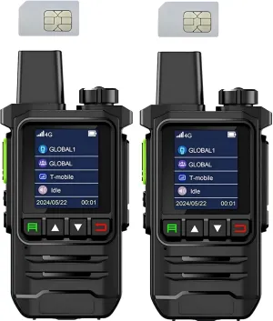 Global Walkie Talkies with SIM Cards 2-Pack - Unlimited Range Two-Way with 5000mAh Rechargeable Battery - PoC Two Way for Security, Outdoor Adventures & Travel Teams.