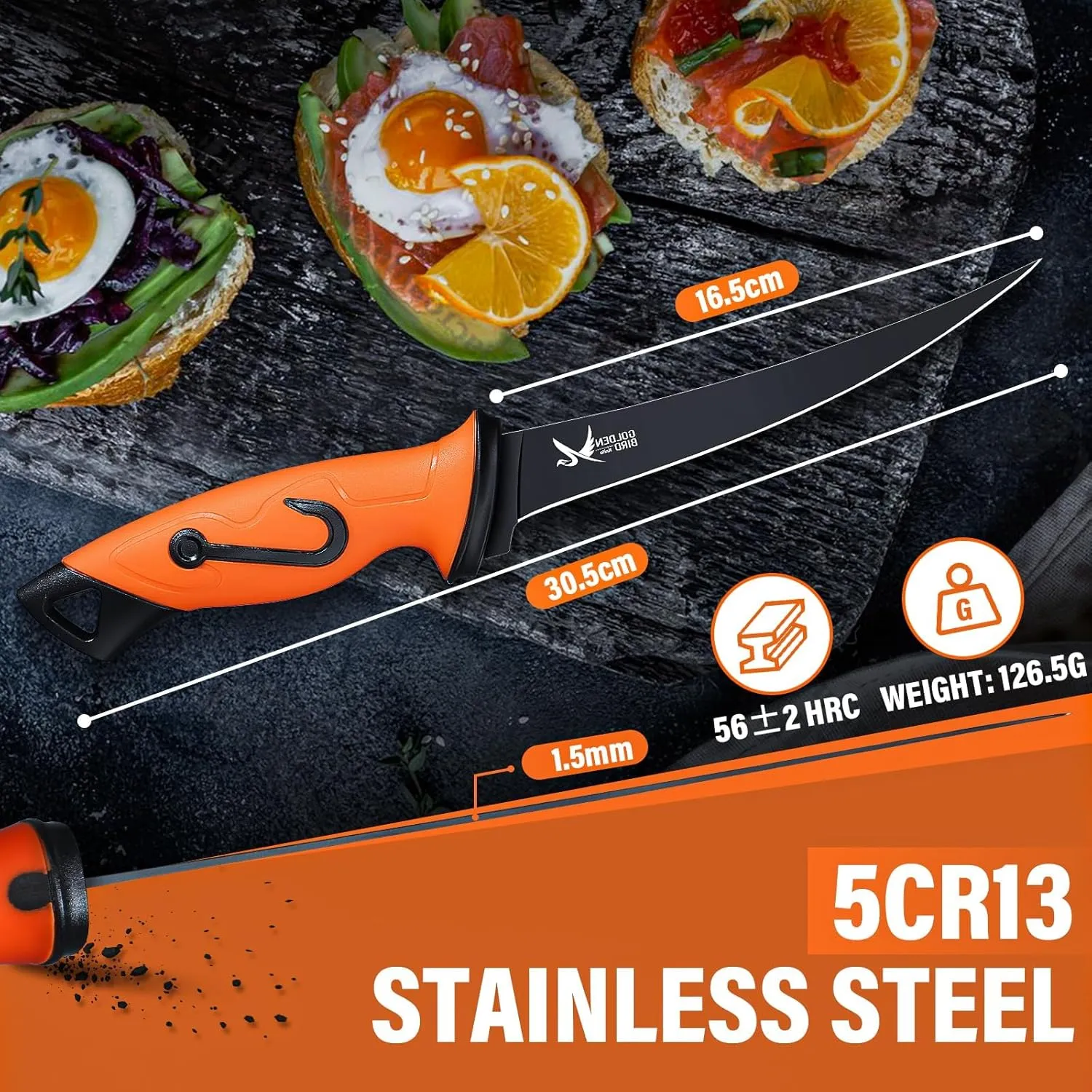 Golden Bird 6'' Fillet Knife - Fishing Knife 5Cr15Mov Steel Boning Knives with Sharp Edge, Non-Slip Handles Fish Knives with Sheath for Outdoors, Camping, Hiking, Men's Gift