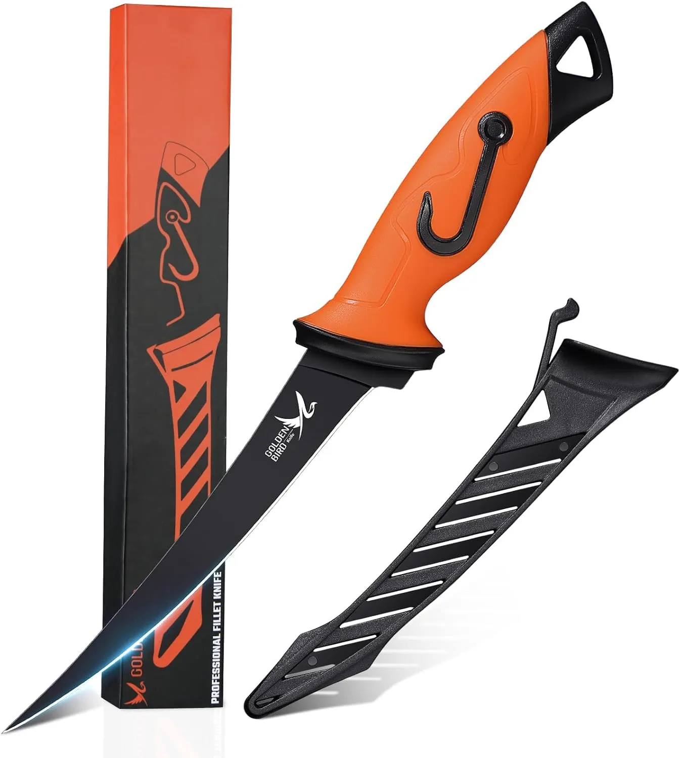 Golden Bird 6'' Fillet Knife - Fishing Knife 5Cr15Mov Steel Boning Knives with Sharp Edge, Non-Slip Handles Fish Knives with Sheath for Outdoors, Camping, Hiking, Men's Gift