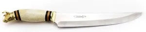 Golden Bull 9" BBQ Knife - Meat Slicing Knife With Bull Head Pommel, Ostrich Bone Handle, Wood Case - Swedish 14C28N Stainless Steel Blade - For Cutting Beef, Red Meat, Vegetables, Fruits