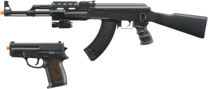 GoldenBall Airsoft Tactical Durable AK47 AEG with Spring Pistol Kit-Battery & Charger, Laser, Flashlight, 0.12g BBS Included
