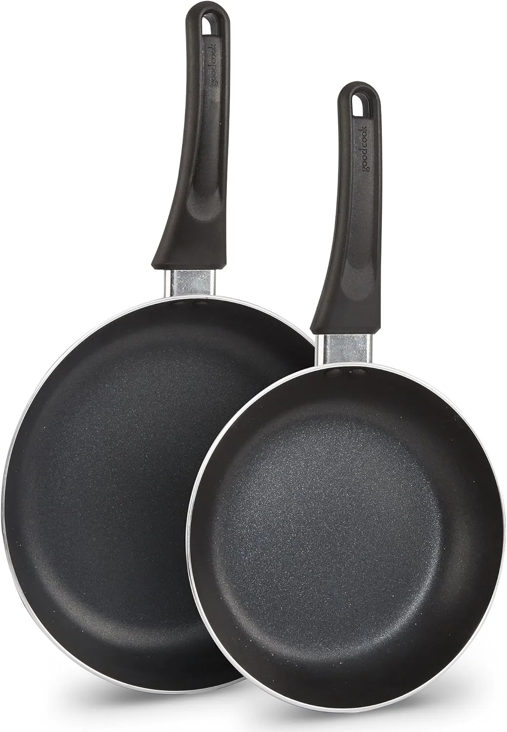 GoodCook Nonstick Aluminum Frying Pan Set, 8" and 10" Skillets, Black, Even Heating, Stay-Cool Ergonomic Handle, PFOA-Free Nonstick Coating, Ideal for Sautéing, Searing, and Frying
