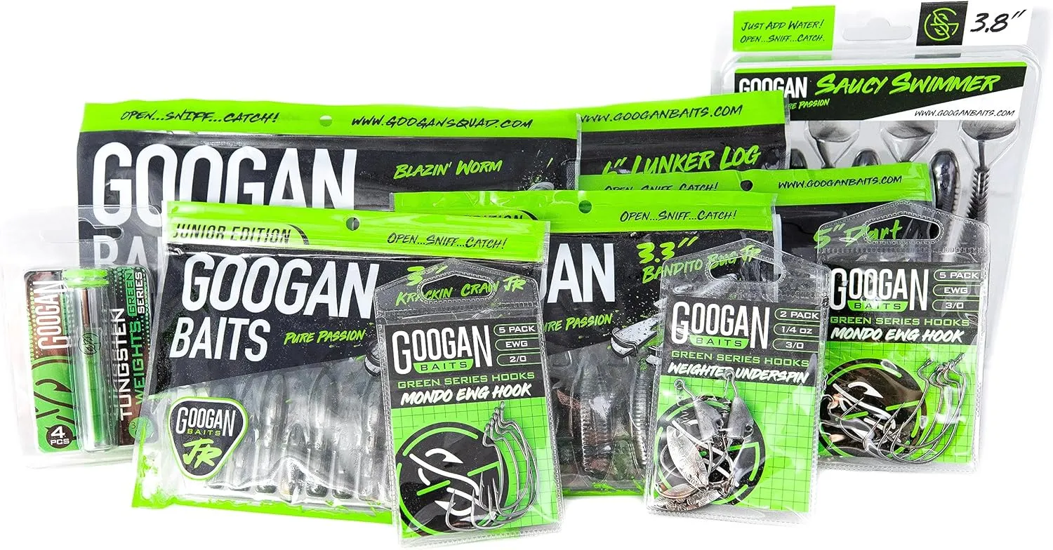 Googan Baits Weekend Fishing Bundle – Soft Plastic Lure & Tackle Box Kit with Swim Baits, Hooks & Accessories – Ideal for Bass Fishing with Enhanced Sensitivity