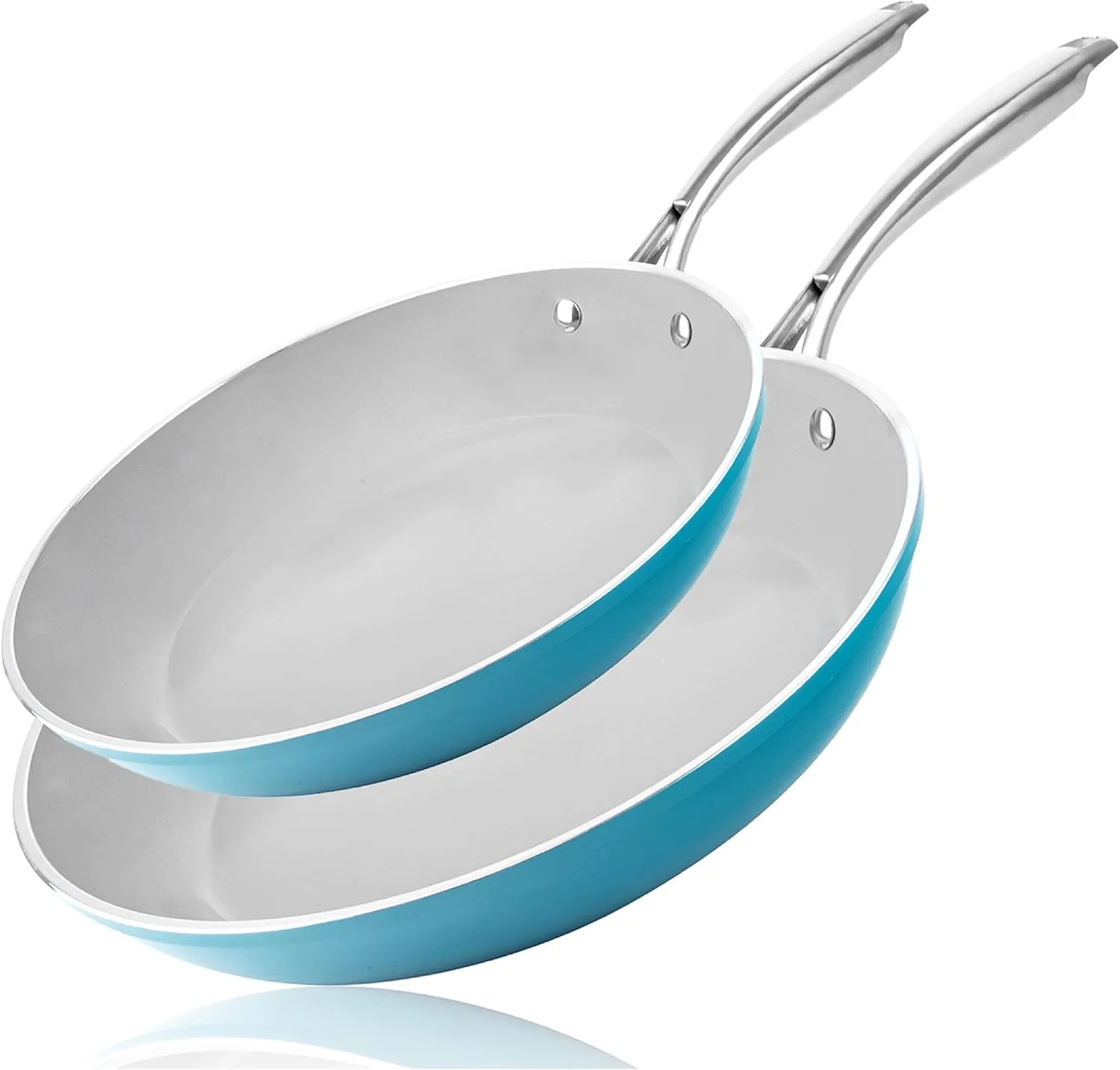 Gotham Steel Aqua Blue Nonstick Frying Pan Set, 2 Piece Non Stick Skillet Set, 8.5” & 9.5” Ceramic Nonstick Frying Pans for Cooking, Cooking Pans with Stay Cool Handles - Dishwasher Safe, Oven Safe