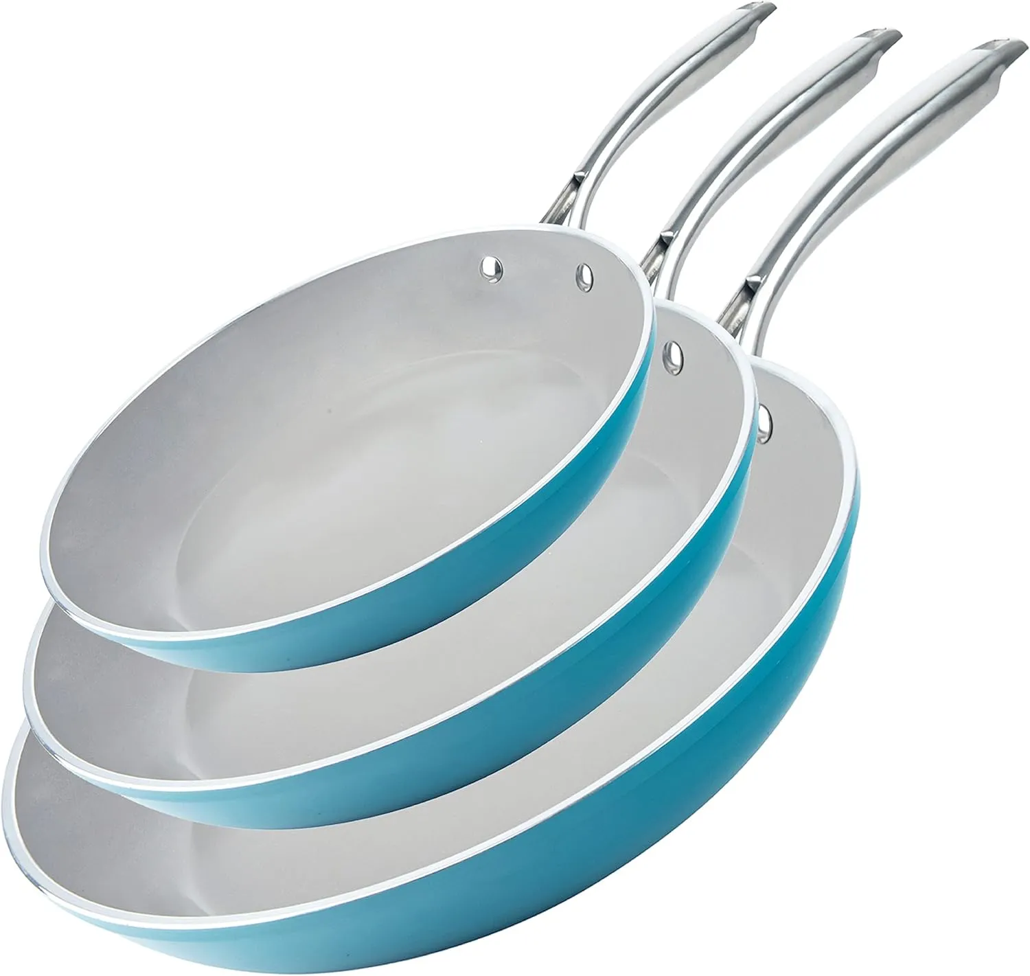 Gotham Steel Frying Pan Set, 3 Piece Nonstick Ceramic Fry Pans Set, 8”, 10” & 12” Nonstick Frying Pans, Nonstick Skillet Set, Omelet Pan, PFOA Free, Dishwasher Safe, Cool Touch Handle - Turquoise Blue