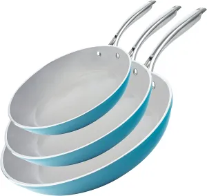 Gotham Steel Frying Pan Set, 3 Piece Nonstick Ceramic Fry Pans Set, 8”, 10” & 12” Nonstick Frying Pans, Nonstick Skillet Set, Omelet Pan, PFOA Free, Dishwasher Safe, Cool Touch Handle - Turquoise Blue