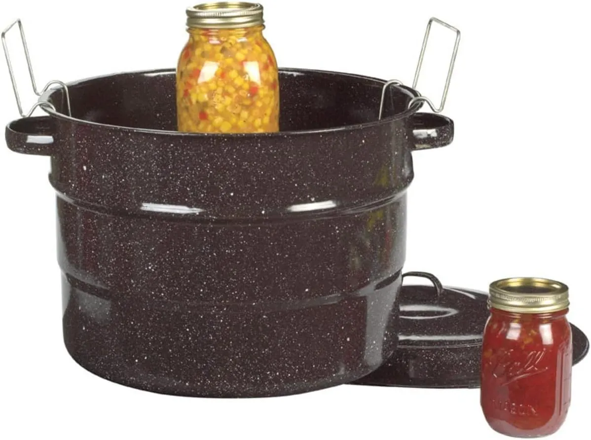 Granite Ware Water Bath Canner with Collapsible Jar Rack, 33 Quarts - Durable Enamel Steel Pot for Efficient Canning & Cooking, Non-Stick Surface - Safe for Gas & Electric Stovetops (Speckled Black)
