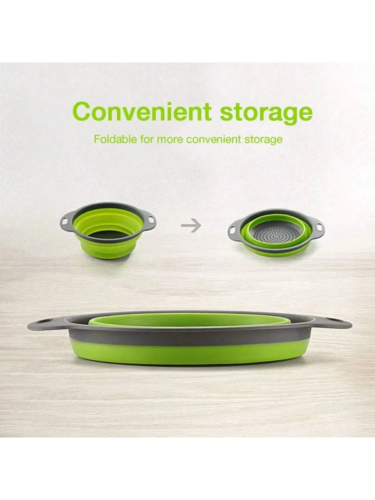 Green Silicone and Hard Plastic Collapsible Strainer