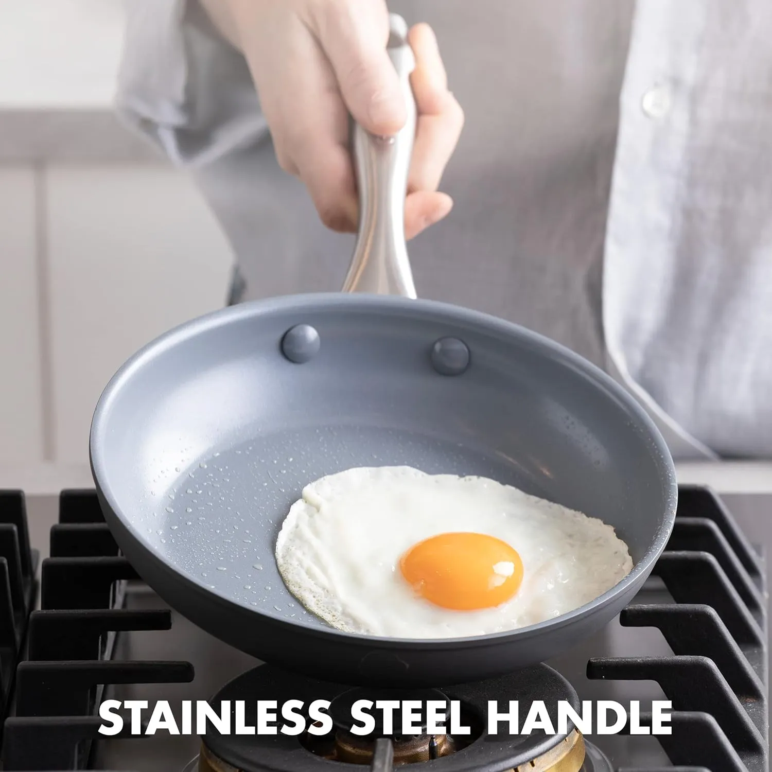 GreenPan Lima Ceramic Hard Anodized 8" 10" and 12" Frying Pan Skillet Set Nonstick, PFAS/PFOA-Free Nontoxic Pots and Pans, Oven & Broiler Safe, Stainless Steel Handle, Cookware for Eggs & Omelet, Gray