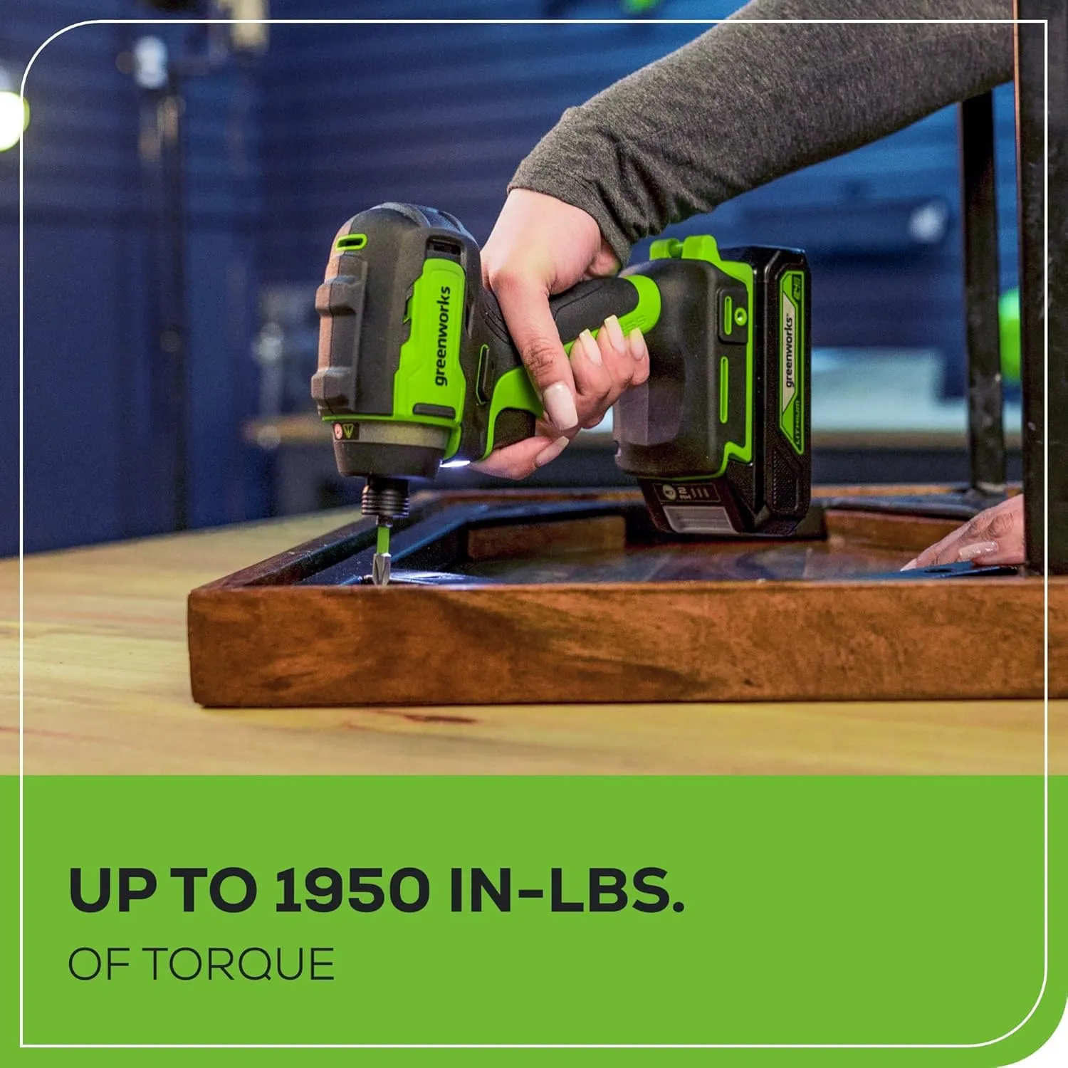 Greenworks 24V Cordless Impact Driver Kit, 1/4-inch Hex, 1950 in./lbs Torque, Variable Speed Brushless Impact Drill/Driver Set, 2 Batteries & Adapter charger, Bits and Tool Bag Included