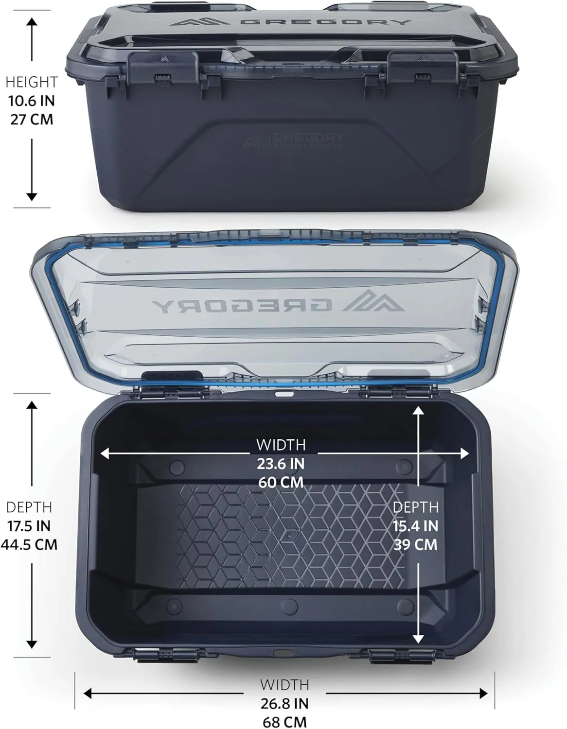 Gregory Alpaca 45L Waterproof Gear Organization/Camping Gear Box with Transparent Removeable Lid Slate Blue, 2 Pack
