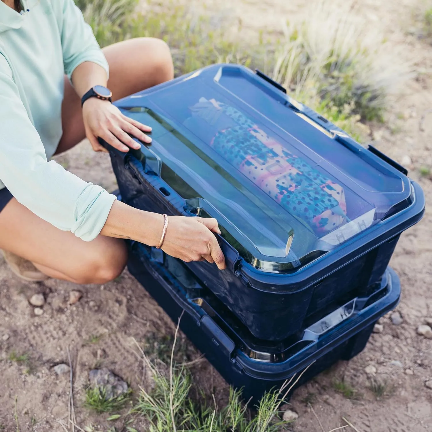 Gregory Alpaca 45L Waterproof Gear Organization/Camping Gear Box with Transparent Removeable Lid Slate Blue, 2 Pack
