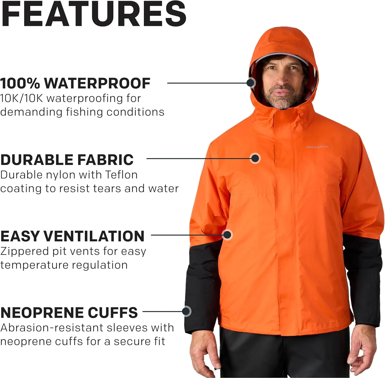 Grundens Dreadnought Jacket - Waterproof and Wind Resistant Jacket, All Weather Commercial Fishing Jacket, Medium Duty