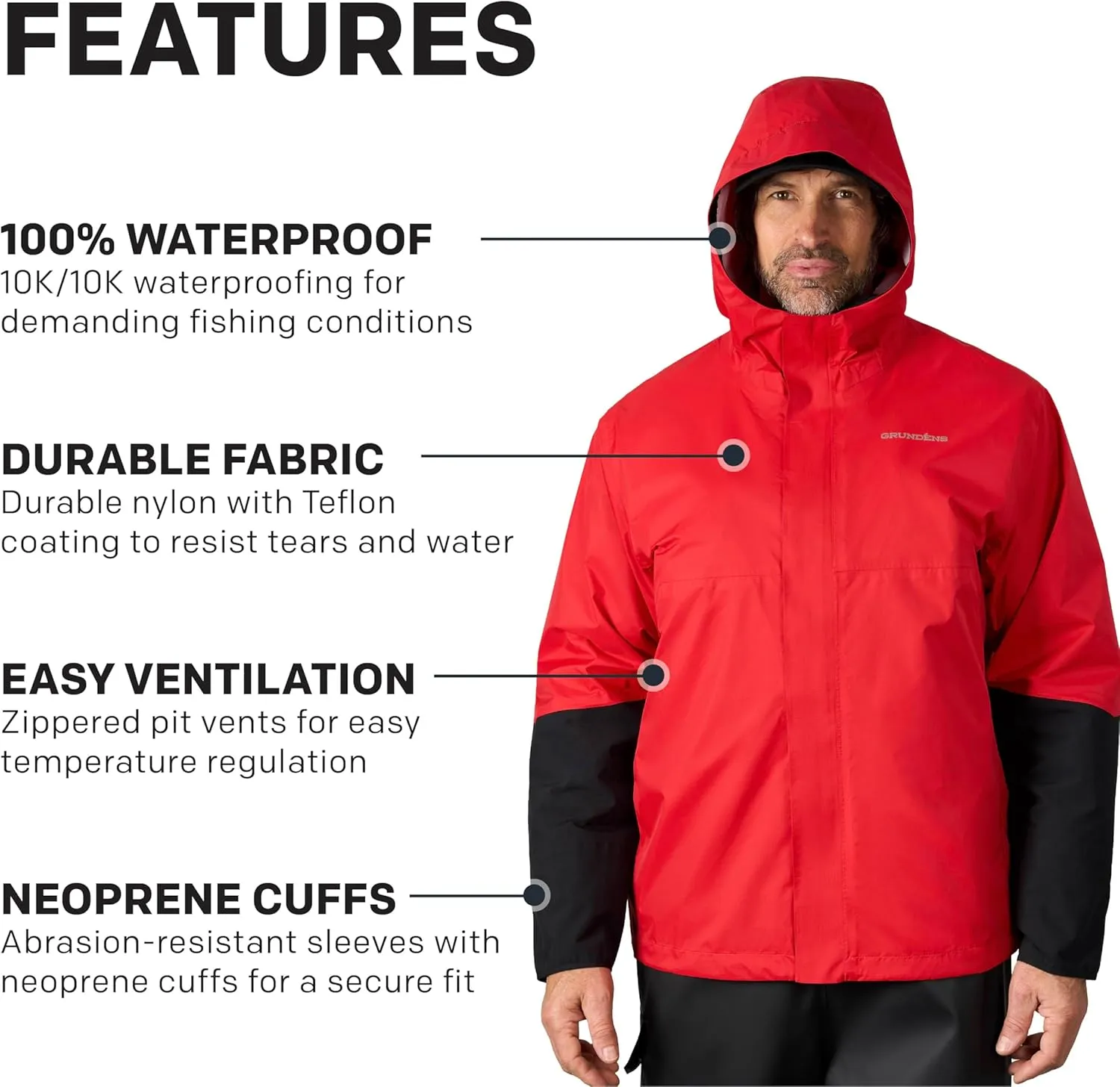 Grundens Dreadnought Jacket - Waterproof and Wind Resistant Jacket, All Weather Commercial Fishing Jacket, Medium Duty
