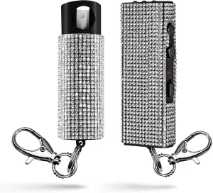 Guard Dog Security Bling It On Stun Gun and Pepper Spray for Self Defense, Fashionable Self-Defense Keychain Set for Women, Glow-in-The-Dark Actuator, 16-Ft Range, USB Rechargeable