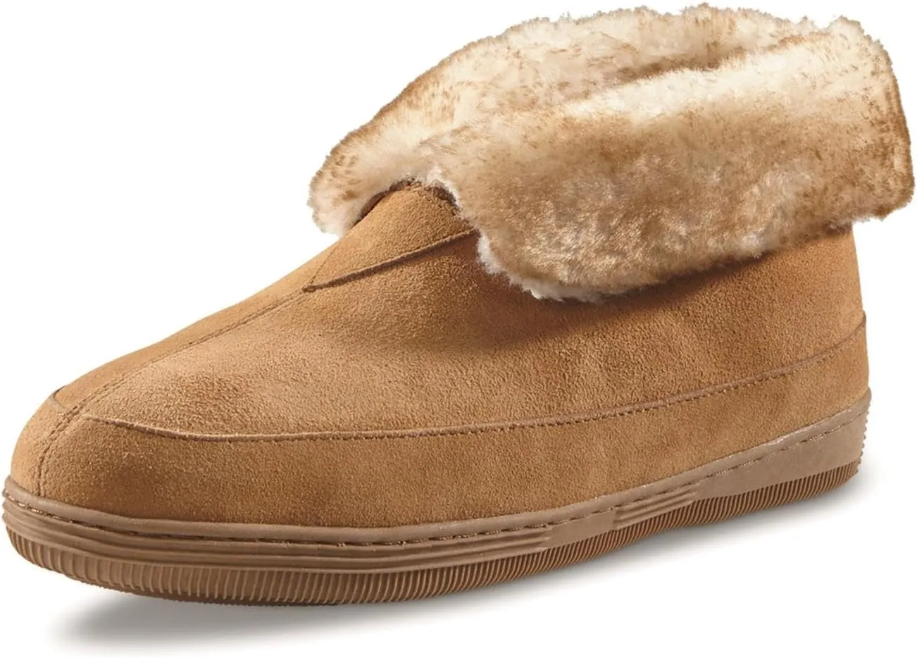 Guide Gear Women’s Suede Wool Roll Bootie Slippers, Warm Cozy Furry Indoor Outdoor Ladies House Shoes